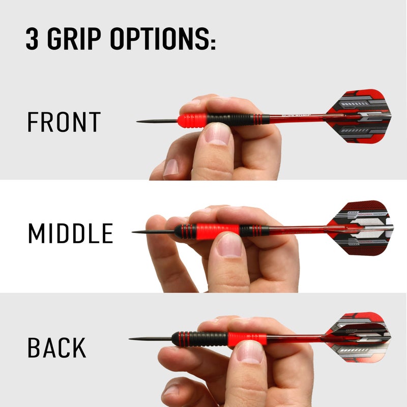 Harrows Ace Rubber Brass Steel Tip Darts Set 20g, 22g, 24g & 26g - Includes Supergrip Shafts, Micron Marathon Flights & Convenient Travel Case 24g - Image 4